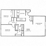 Floor plan for 2 beds, 2 baths, 933 sqft
